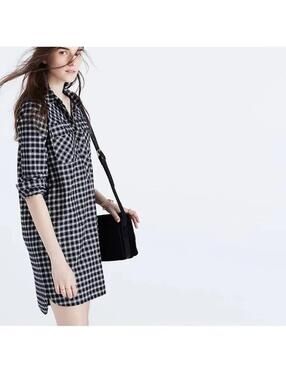 MADEWELL Women’s Cotton Daywalk Shirt Dress w/Pockets in Hilldale Plaid-Medium